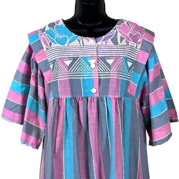 Vintage Sears At Home Wear Pastel Pink Gray Blue Floral Muumuu Dress - Picture 2 of 14